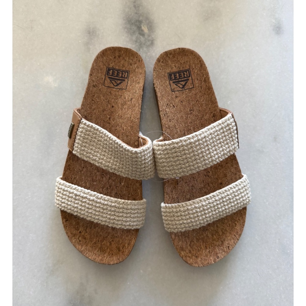 Reef Cushion Vista Sandals Womens 8 Natural Woven Cork Double Strap Slides